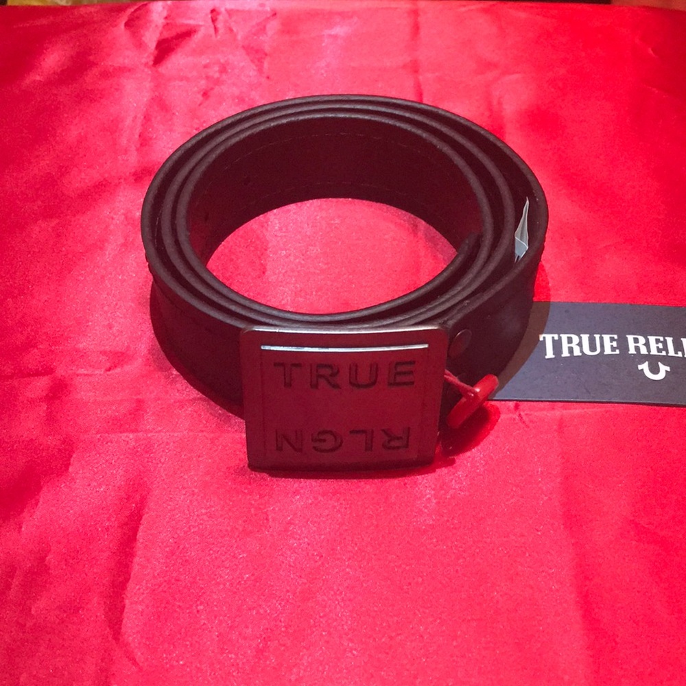 True Religion black leather belt